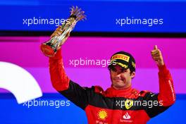 Carlos Sainz Jr (ESP) Ferrari celebrates his third position on the podium. 27.03.2022. Formula 1 World Championship, Rd 2, Saudi Arabian Grand Prix, Jeddah, Saudi Arabia, Race Day.
