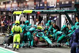 Lance Stroll (CDN) Aston Martin F1 Team AMR22 makes a pit stop. 27.03.2022. Formula 1 World Championship, Rd 2, Saudi Arabian Grand Prix, Jeddah, Saudi Arabia, Race Day.