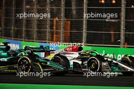 Lance Stroll (CDN) Aston Martin F1 Team AMR22 and Lewis Hamilton (GBR) Mercedes AMG F1 W13 battle for position. 27.03.2022. Formula 1 World Championship, Rd 2, Saudi Arabian Grand Prix, Jeddah, Saudi Arabia, Race Day.