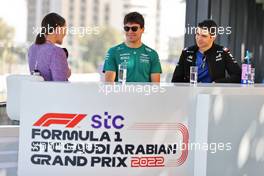 (L to R): Laura Winter (GBR) F1 Presenter with Lance Stroll (CDN) Aston Martin F1 Team and Esteban Ocon (FRA) Alpine F1 Team. 26.03.2022. Formula 1 World Championship, Rd 2, Saudi Arabian Grand Prix, Jeddah, Saudi Arabia, Qualifying Day.