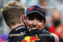 Sergio Perez (MEX) Red Bull Racing celebrates his pole position in qualifying parc ferme. 26.03.2022. Formula 1 World Championship, Rd 2, Saudi Arabian Grand Prix, Jeddah, Saudi Arabia, Qualifying Day.