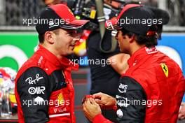 (L to R): Charles Leclerc (MON) Ferrari with team mate Carlos Sainz Jr (ESP) Ferrari in qualifying parc ferme. 26.03.2022. Formula 1 World Championship, Rd 2, Saudi Arabian Grand Prix, Jeddah, Saudi Arabia, Qualifying Day.
