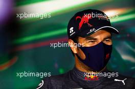 Pole sitter Sergio Perez (MEX) Red Bull Racing in the post qualifying FIA Press Conference. 26.03.2022. Formula 1 World Championship, Rd 2, Saudi Arabian Grand Prix, Jeddah, Saudi Arabia, Qualifying Day.