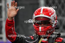 Charles Leclerc (MON) Ferrari celebrates his second position in qualifying parc ferme. 26.03.2022. Formula 1 World Championship, Rd 2, Saudi Arabian Grand Prix, Jeddah, Saudi Arabia, Qualifying Day.