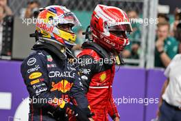 Pole sitter Sergio Perez (MEX) Red Bull Racing in qualifying parc ferme with Charles Leclerc (MON) Ferrari. 26.03.2022. Formula 1 World Championship, Rd 2, Saudi Arabian Grand Prix, Jeddah, Saudi Arabia, Qualifying Day.