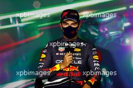Pole sitter Sergio Perez (MEX) Red Bull Racing in the post qualifying FIA Press Conference. 26.03.2022. Formula 1 World Championship, Rd 2, Saudi Arabian Grand Prix, Jeddah, Saudi Arabia, Qualifying Day.
