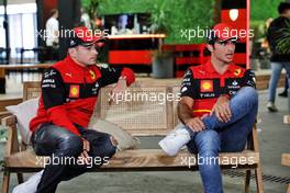 (L to R): Charles Leclerc (MON) Ferrari with team mate Carlos Sainz Jr (ESP) Ferrari. 24.03.2022. Formula 1 World Championship, Rd 2, Saudi Arabian Grand Prix, Jeddah, Saudi Arabia, Preparation Day.