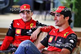 Carlos Sainz Jr (ESP) Ferrari with team mate Charles Leclerc (MON) Ferrari. 24.03.2022. Formula 1 World Championship, Rd 2, Saudi Arabian Grand Prix, Jeddah, Saudi Arabia, Preparation Day.