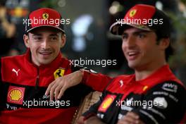 (L to R): Charles Leclerc (MON) Ferrari with team mate Carlos Sainz Jr (ESP) Ferrari. 24.03.2022. Formula 1 World Championship, Rd 2, Saudi Arabian Grand Prix, Jeddah, Saudi Arabia, Preparation Day.