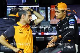 (L to R): Andrea Stella (ITA) McLaren Performance Director with Lando Norris (GBR) McLaren. 30.09.2022. Formula 1 World Championship, Rd 17, Singapore Grand Prix, Marina Bay Street Circuit, Singapore, Practice Day.