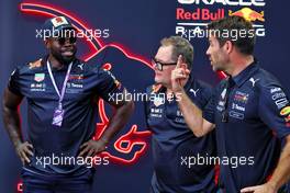 (L to R): Micah Richards (GBR) Former Professional Football Player wii Alan Carr (GBR) Comedian and Jamie Redknapp (GBR) Former Professional Football Player. 29.09.2022. Formula 1 World Championship, Rd 17, Singapore Grand Prix, Marina Bay Street Circuit, Singapore, Preparation Day.