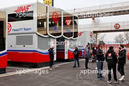 Haas F1 Team trucks in the paddock with Uralkali branding removed. 25.02.2022. Formula One Testing, Day Three, Barcelona, Spain. Friday.
