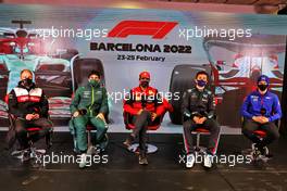 (L to R): Valtteri Bottas (FIN) Mercedes AMG F1; Lance Stroll (CDN) Aston Martin F1 Team; Carlos Sainz Jr (ESP) Ferrari; Alexander Albon (THA) Williams Racing; and Mick Schumacher (GER) Haas F1 Team, in the FIA Press Conference. 25.02.2022. Formula One Testing, Day Three, Barcelona, Spain. Friday.