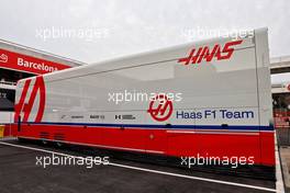 Haas F1 Team truck in the paddock with Uralkali branding removed. 25.02.2022. Formula One Testing, Day Three, Barcelona, Spain. Friday.