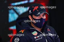 Sergio Perez (MEX) Red Bull Racing in the FIA Press Conference. 23.02.2022. Formula One Testing, Day One, Barcelona, Spain. Wednesday.