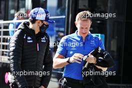 (L to R): Esteban Ocon (FRA) Alpine F1 Team with Laurent Rossi (FRA) Alpine Chief Executive Officer. 23.02.2022. Formula One Testing, Day One, Barcelona, Spain. Wednesday.