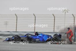 Nicholas Latifi (CDN) Williams Racing FW44 stops on circuit with rear brakes on fire. 11.03.2022. Formula 1 Testing, Sakhir, Bahrain, Day Two.