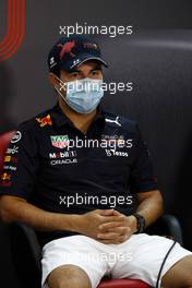 Sergio Perez (MEX) Red Bull Racing in the FIA Press Conference. 11.03.2022. Formula 1 Testing, Sakhir, Bahrain, Day Two.