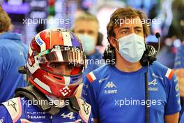 (L to R): Esteban Ocon (FRA) Alpine F1 Team with team mate Fernando Alonso (ESP) Alpine F1 Team. 11.03.2022. Formula 1 Testing, Sakhir, Bahrain, Day Two.