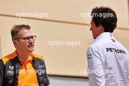 (L to R): Andreas Seidl, McLaren Managing Director with Toto Wolff (GER) Mercedes AMG F1 Shareholder and Executive Director. 11.03.2022. Formula 1 Testing, Sakhir, Bahrain, Day Two.