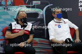 Frederic Vasseur (FRA) Alfa Romeo F1 Team Team Principal with Guenther Steiner (ITA) Haas F1 Team Prinicipal in the FIA Press Conference. 11.03.2022. Formula 1 Testing, Sakhir, Bahrain, Day Two.