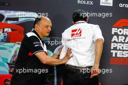 Frederic Vasseur (FRA) Alfa Romeo F1 Team Team Principal with Guenther Steiner (ITA) Haas F1 Team Prinicipal in the FIA Press Conference. 11.03.2022. Formula 1 Testing, Sakhir, Bahrain, Day Two.