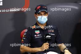 Sergio Perez (MEX) Red Bull Racing in the FIA Press Conference. 11.03.2022. Formula 1 Testing, Sakhir, Bahrain, Day Two.