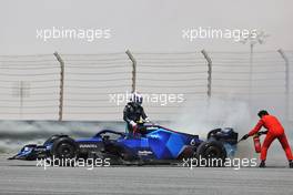 Nicholas Latifi (CDN) Williams Racing FW44 stops on circuit with rear brakes on fire. 11.03.2022. Formula 1 Testing, Sakhir, Bahrain, Day Two.