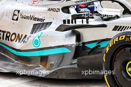 George Russell (GBR) Mercedes AMG F1 W13 - floor and sidepod detail. 11.03.2022. Formula 1 Testing, Sakhir, Bahrain, Day Two.