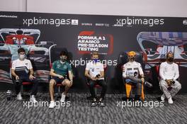 The FIA Press Conference (L to R): Pierre Gasly (FRA) AlphaTauri; Lance Stroll (CDN) Aston Martin F1 Team; Kevin Magnussen (DEN) Haas F1 Team; Lando Norris (GBR) McLaren; Lewis Hamilton (GBR) Mercedes AMG F1. 12.03.2022. Formula 1 Testing, Sakhir, Bahrain, Day Three.