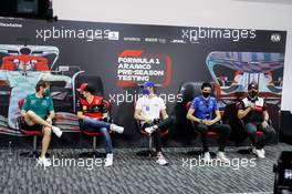 The FIA Press Conference (L to R): Sebastian Vettel (GER) Aston Martin F1 Team; Charles Leclerc (MON) Ferrari; Mick Schumacher (GER) Haas F1 Team; Esteban Ocon (FRA) Alpine F1 Team; Valtteri Bottas (FIN) Mercedes AMG F1. 12.03.2022. Formula 1 Testing, Sakhir, Bahrain, Day Three.