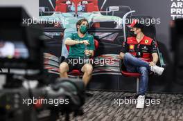 (L to R): Sebastian Vettel (GER) Aston Martin F1 Team with Charles Leclerc (MON) Ferrari in the FIA Press Conference. 12.03.2022. Formula 1 Testing, Sakhir, Bahrain, Day Three.