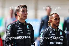 (L to R): George Russell (GBR) Mercedes AMG F1 and Lewis Hamilton (GBR) Mercedes AMG F1. 10.03.2022. Formula 1 Testing, Sakhir, Bahrain, Day One.