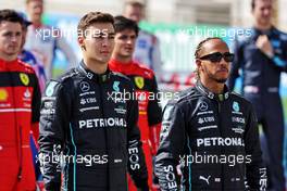 (L to R): George Russell (GBR) Mercedes AMG F1 and Lewis Hamilton (GBR) Mercedes AMG F1. 10.03.2022. Formula 1 Testing, Sakhir, Bahrain, Day One.