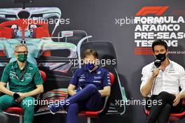 (L to R): Mike Krack (LUX) Aston Martin F1 Team, Team Principal; Jost Capito (GER) Williams Racing Chief Executive Officer; and Toto Wolff (GER) Mercedes AMG F1 Shareholder and Executive Director, in the FIA Press Conference. 10.03.2022. Formula 1 Testing, Sakhir, Bahrain, Day One.