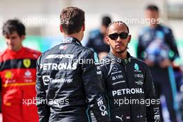 Lewis Hamilton (GBR) Mercedes AMG F1 and George Russell (GBR) Mercedes AMG F1. 10.03.2022. Formula 1 Testing, Sakhir, Bahrain, Day One.