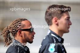 Lewis Hamilton (GBR) Mercedes AMG F1 and George Russell (GBR) Mercedes AMG F1. 10.03.2022. Formula 1 Testing, Sakhir, Bahrain, Day One.