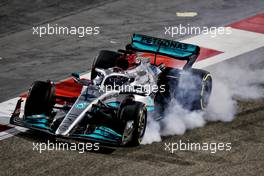 George Russell (GBR) Mercedes AMG F1 W13 locks up under braking. 10.03.2022. Formula 1 Testing, Sakhir, Bahrain, Day One.