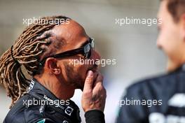 Lewis Hamilton (GBR) Mercedes AMG F1 and George Russell (GBR) Mercedes AMG F1. 10.03.2022. Formula 1 Testing, Sakhir, Bahrain, Day One.