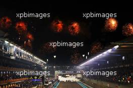 Doughnuts and fireworks at the end of the race. 20.11.2022. Formula 1 World Championship, Rd 22, Abu Dhabi Grand Prix, Yas Marina Circuit, Abu Dhabi, Race Day.