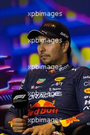 Sergio Perez (MEX) Red Bull Racing in the post race FIA Press Conference. 20.11.2022. Formula 1 World Championship, Rd 22, Abu Dhabi Grand Prix, Yas Marina Circuit, Abu Dhabi, Race Day.