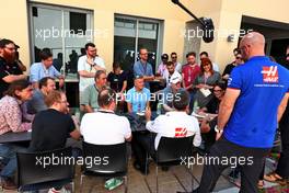 Guenther Steiner (ITA) Haas F1 Team Prinicipal with the media. 17.11.2022. Formula 1 World Championship, Rd 22, Abu Dhabi Grand Prix, Yas Marina Circuit, Abu Dhabi, Preparation Day.