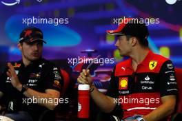 Charles Leclerc (MON) Ferrari and Max Verstappen (NLD) Red Bull Racing, in the FIA Press Conference. 17.11.2022. Formula 1 World Championship, Rd 22, Abu Dhabi Grand Prix, Yas Marina Circuit, Abu Dhabi, Preparation Day.