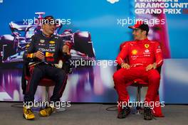 (L to R): Max Verstappen (NLD) Red Bull Racing and Charles Leclerc (MON) Ferrari in the FIA Press Conference. 23.10.2022. Formula 1 World Championship, Rd 19, United States Grand Prix, Austin, Texas, USA, Race Day.