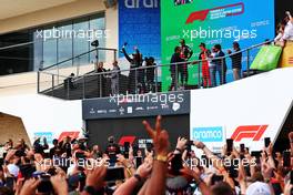 The podium (L to R): Lewis Hamilton (GBR) Mercedes AMG F1, second; Max Verstappen (NLD) Red Bull Racing, race winner; Charles Leclerc (MON) Ferrari, third. 23.10.2022. Formula 1 World Championship, Rd 19, United States Grand Prix, Austin, Texas, USA, Race Day.