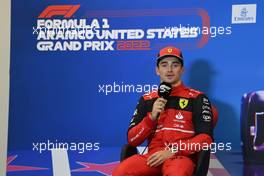 Charles Leclerc (MON) Ferrari in the post qualifying FIA Press Conference. 22.10.2022. Formula 1 World Championship, Rd 19, United States Grand Prix, Austin, Texas, USA, Qualifying Day.