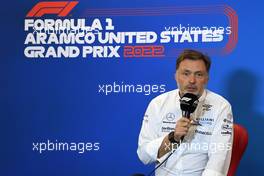 Jost Capito (GER) Williams Racing Chief Executive Officer in the FIA Press Conference. 22.10.2022. Formula 1 World Championship, Rd 19, United States Grand Prix, Austin, Texas, USA, Qualifying Day.