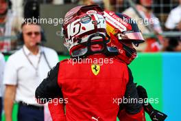 Carlos Sainz Jr (ESP) Ferrari celebrates his pole position in qualifying parc ferme with team mate Charles Leclerc (MON) Ferrari. 22.10.2022. Formula 1 World Championship, Rd 19, United States Grand Prix, Austin, Texas, USA, Qualifying Day.