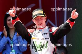 Race winner Frederik Vesti (DEN) ART celebrates on the podium. 11.06.2022. FIA Formula 2 Championship, Rd 6, Baku, Azerbaijan, Saturday.