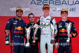 The podium (L to R): Jehan Daruvala (IND) Prema Racing, second; Frederik Vesti (DEN) ART, race winner; Liam Lawson (NZL) Carlin, third. 11.06.2022. FIA Formula 2 Championship, Rd 6, Baku, Azerbaijan, Saturday.